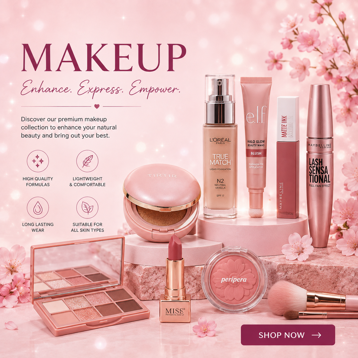 Glamorish.pk Premium Makeup Collection – Foundation, Lipstick, Blush, Eyeshadow Palette & Mascara in Pakistan